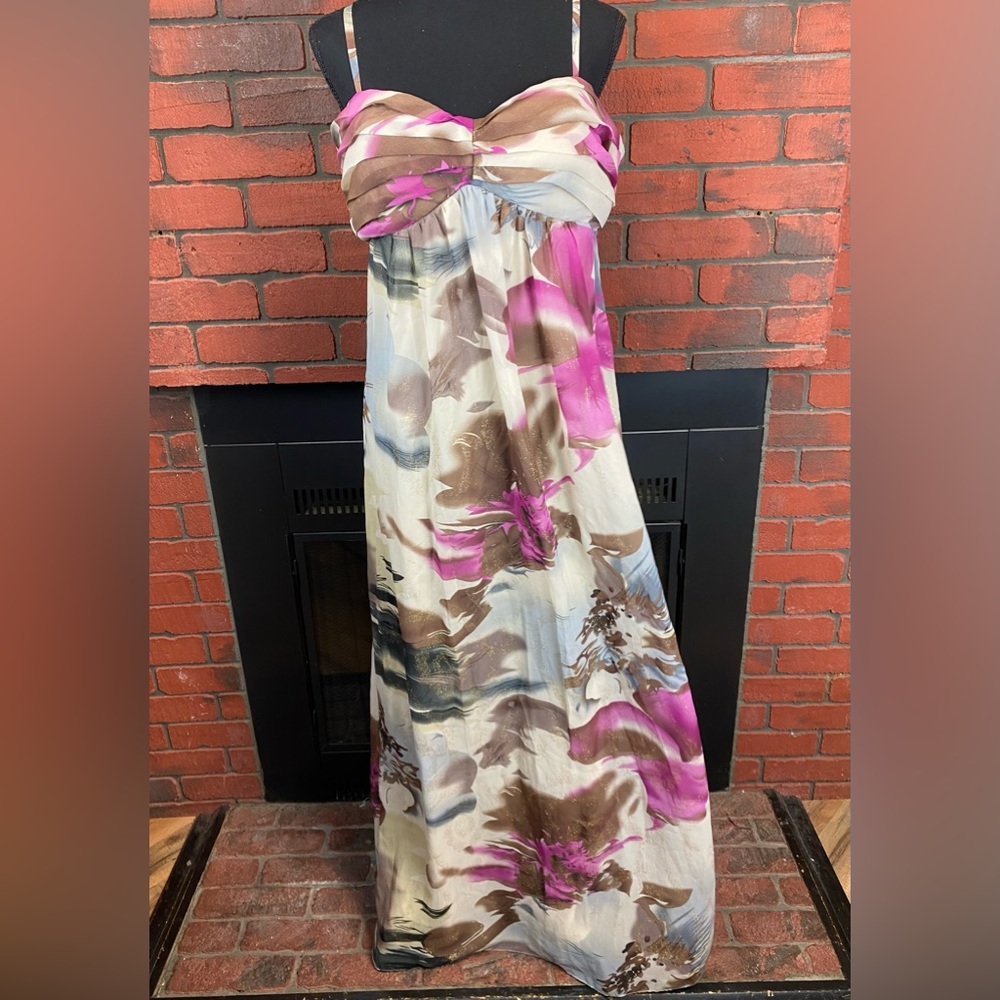 ROBBIE BEE Evening Women’s Maxi Dress‎ Floral Chiffon Rose Gold Brown Size 16